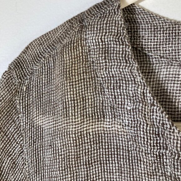 Womens Purejill Linen Top V Neck 3/4/Sleeve Marled Brown XS Open Weave Linen - Picture 5 of 8